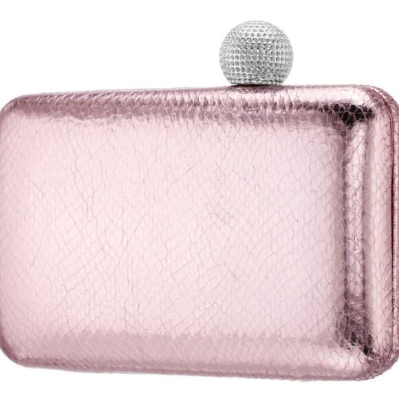 ✨ NINA ✨ NEW! Kimberly Minaudière Crystal Clasp Metallic Clutch - [ Light Pink] - Picture 2 of 12